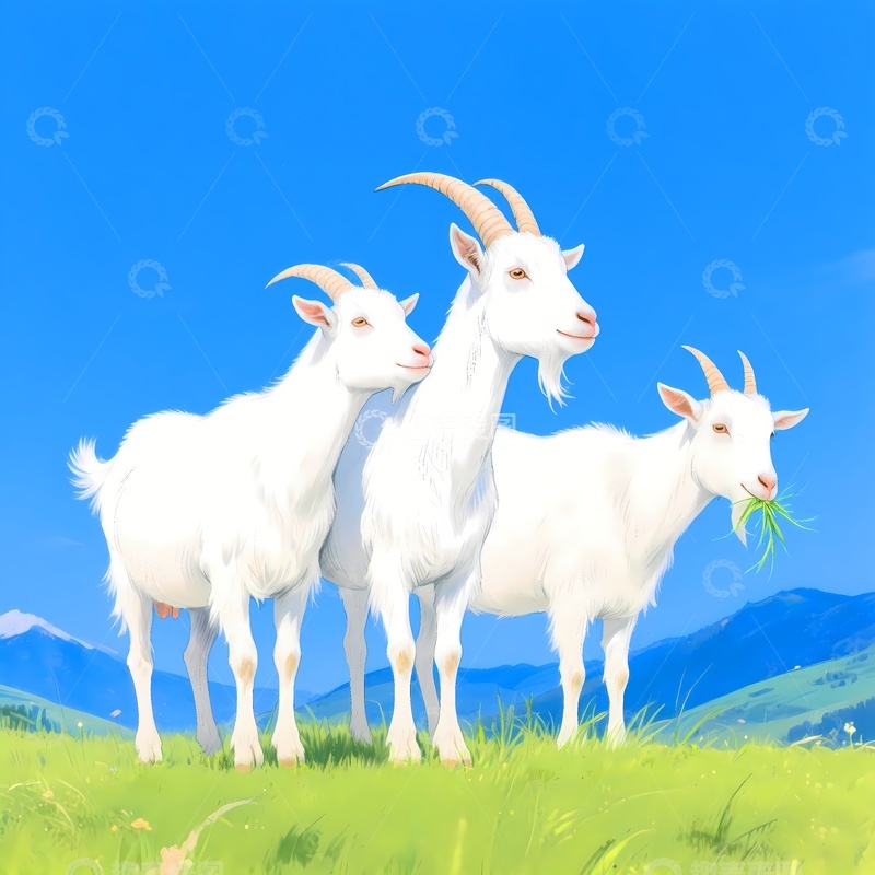 高清大图下载【趣麦麦图】三只山羊眺望