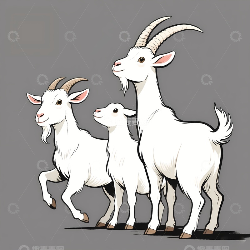 高清大图下载【趣麦麦图】三只山羊在一起