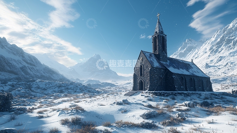 高清大图下载【趣麦麦图】冰雪中的古老教堂