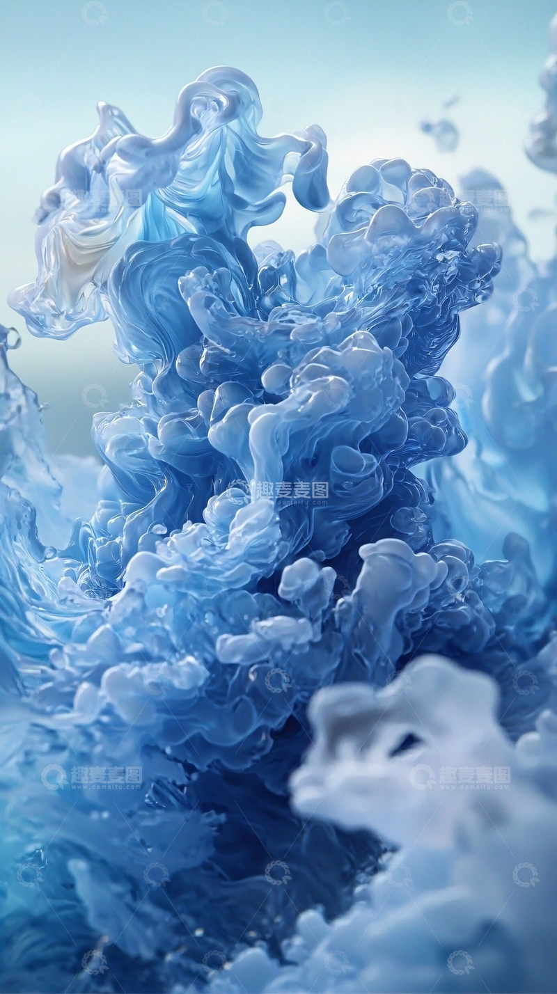 高清大图下载【趣麦麦图】薄荷冰蓝色流体