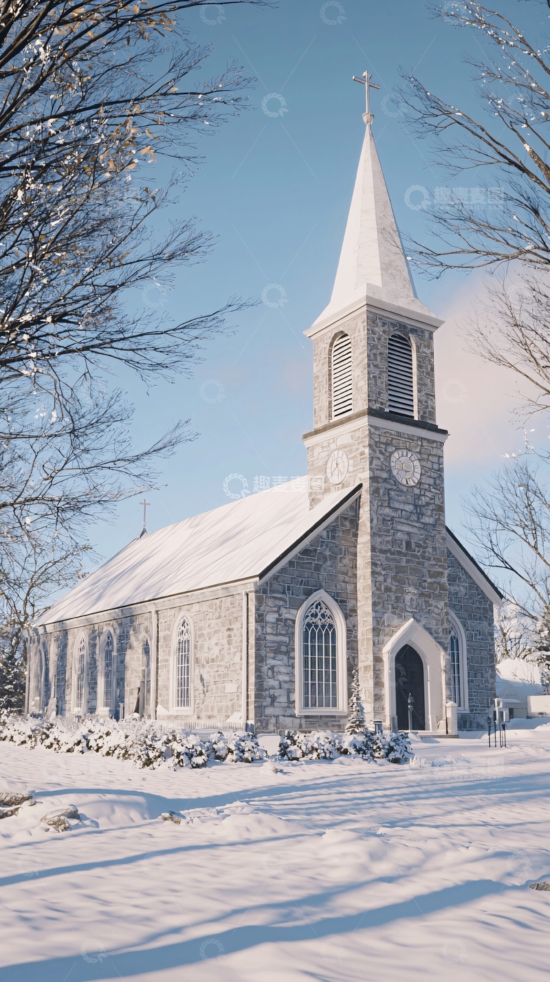 高清大图下载【趣麦麦图】冰雪中的古老教堂