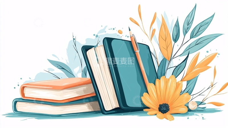 高清大图下载【趣麦麦图】书籍与自然元素插画