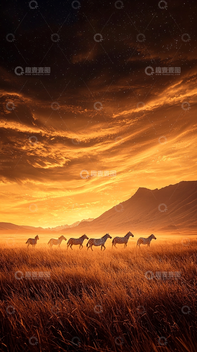 高清大图下载【趣麦麦图】草原上的斑马群