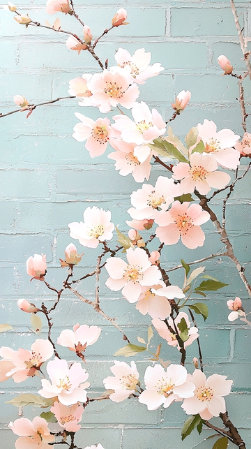 粉色樱花与青砖背景