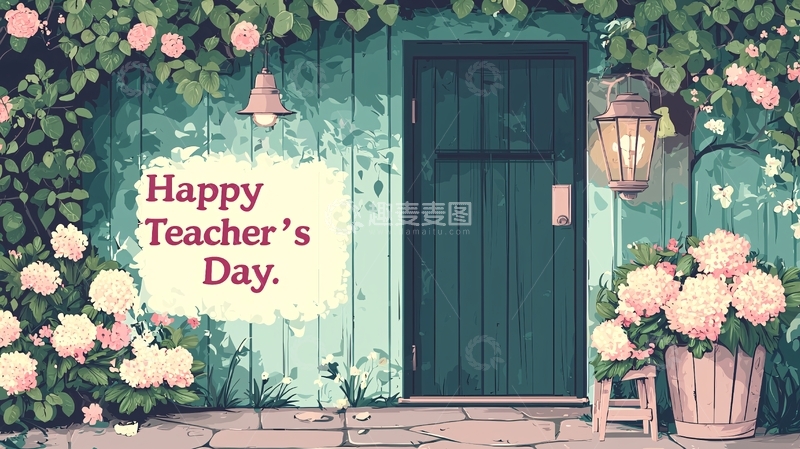 高清大图下载【趣麦麦图】教师节温馨校园门廊插画