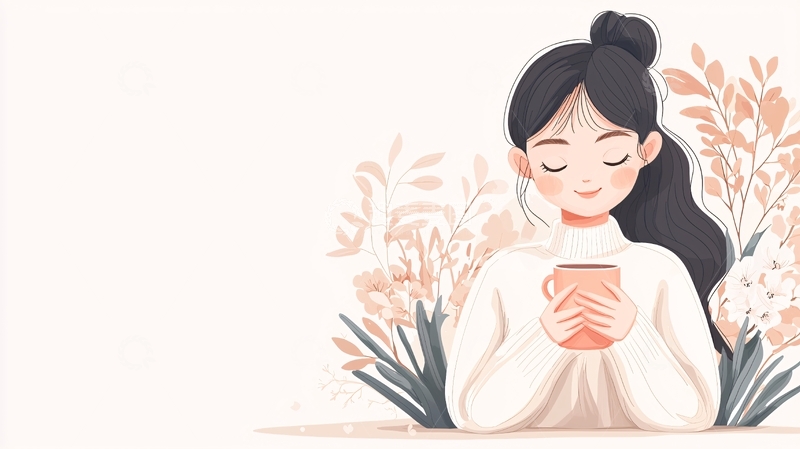 高清大图下载【趣麦麦图】温暖时光：一杯热饮与花香