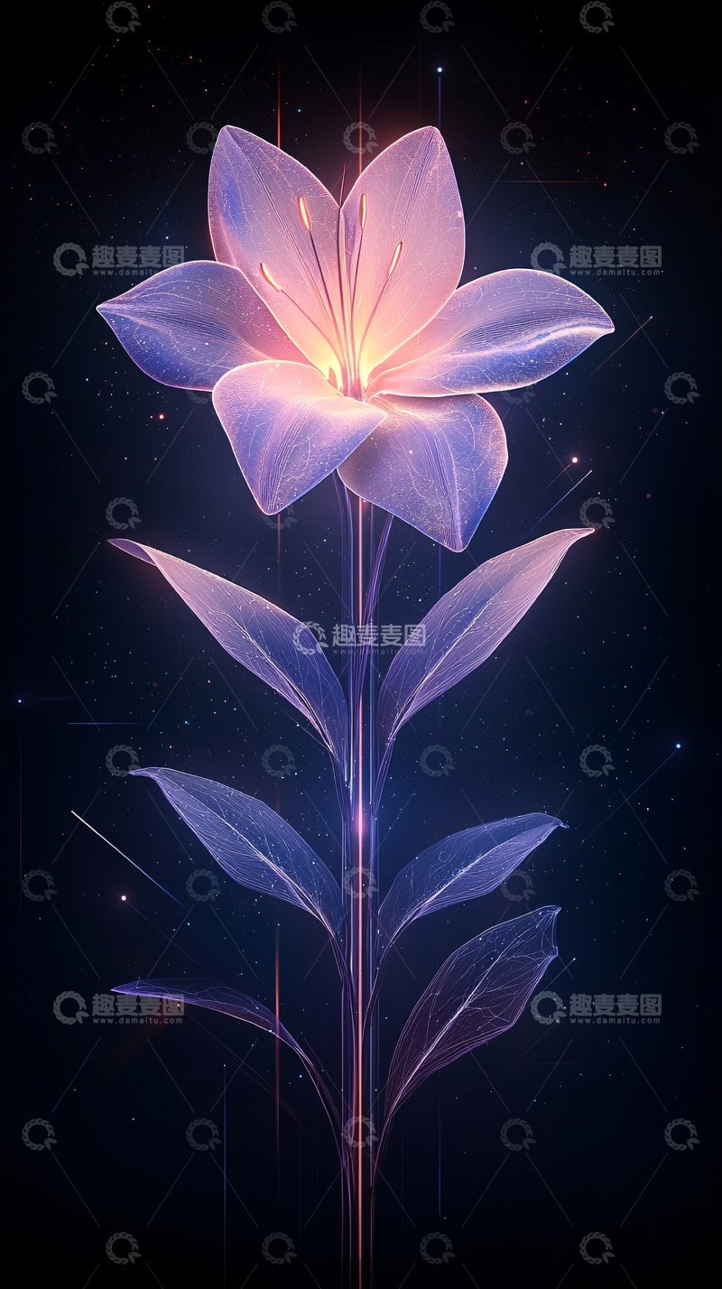 高清大图下载【趣麦麦图】梦幻紫色百合花插画