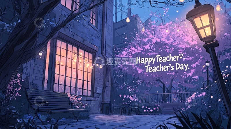高清大图下载【趣麦麦图】教师节温馨校园夜景
