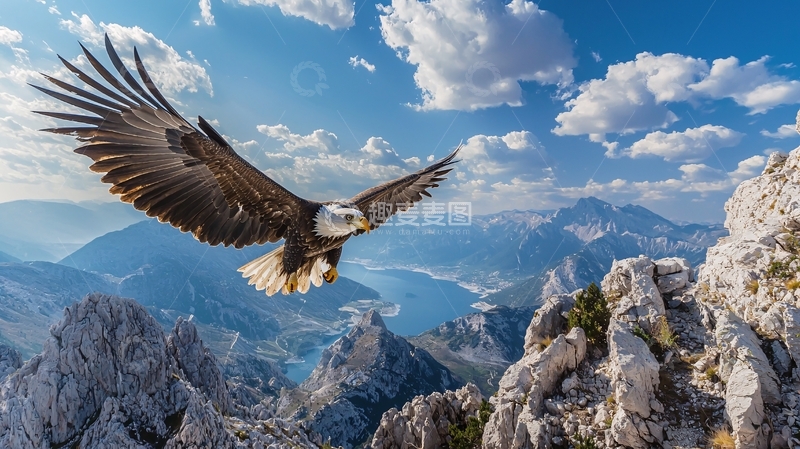 高清大图下载【趣麦麦图】雄鹰展翅山间美景