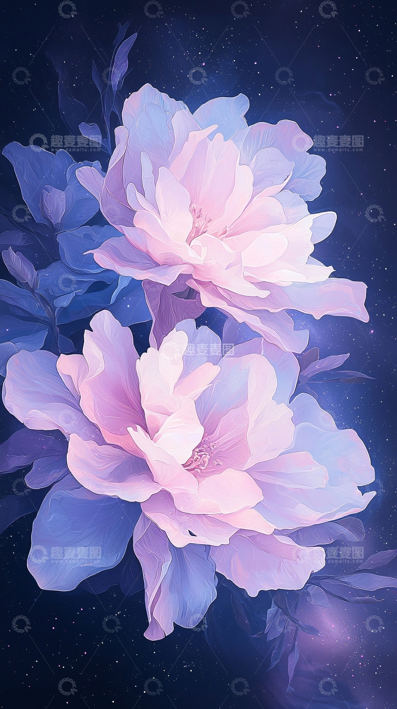 高清大图下载【趣麦麦图】梦幻星空下的紫色花朵