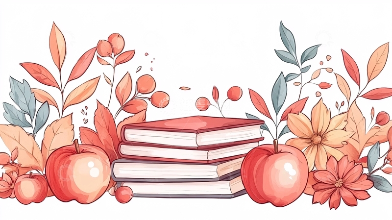 高清大图下载【趣麦麦图】秋日书香与果实插画