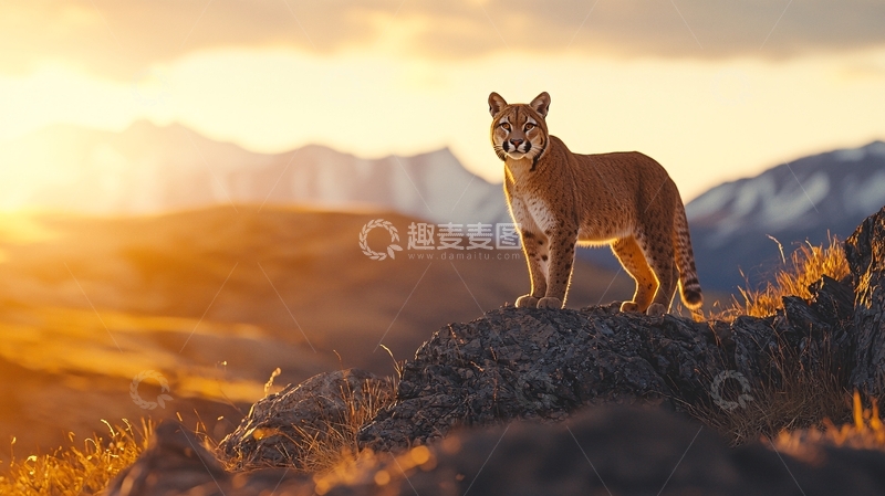 高清大图下载【趣麦麦图】山间日落下的美洲狮