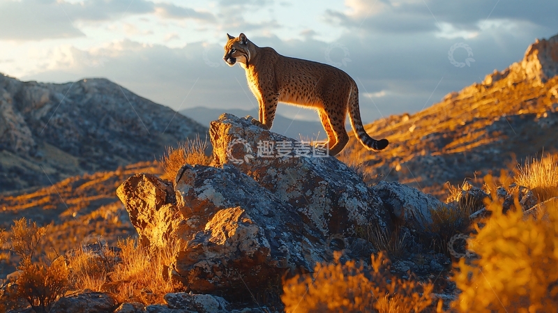 高清大图下载【趣麦麦图】山间日落下的美洲狮