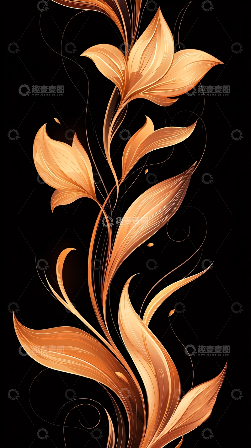 高清大图下载【趣麦麦图】金色花卉艺术插画背景