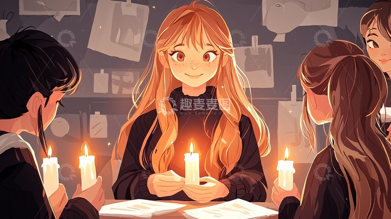 高清大图下载【趣麦麦图】烛光下的温馨聚会