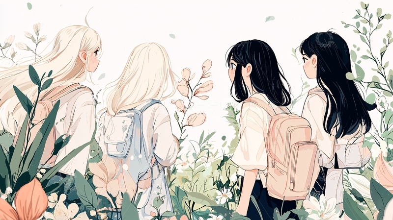 高清大图下载【趣麦麦图】青春校园友谊背影插画