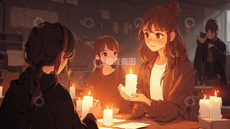 高清大图下载【趣麦麦图】烛光下的温馨聚会