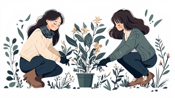 姐妹俩一起种花