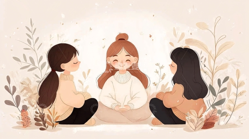 高清大图下载【趣麦麦图】三个女孩在户外聊天