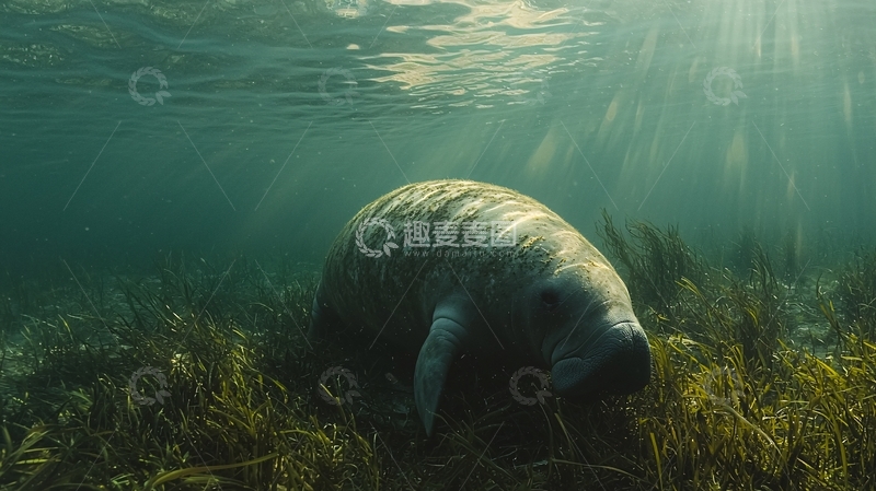 高清大图下载【趣麦麦图】海牛在海底觅食