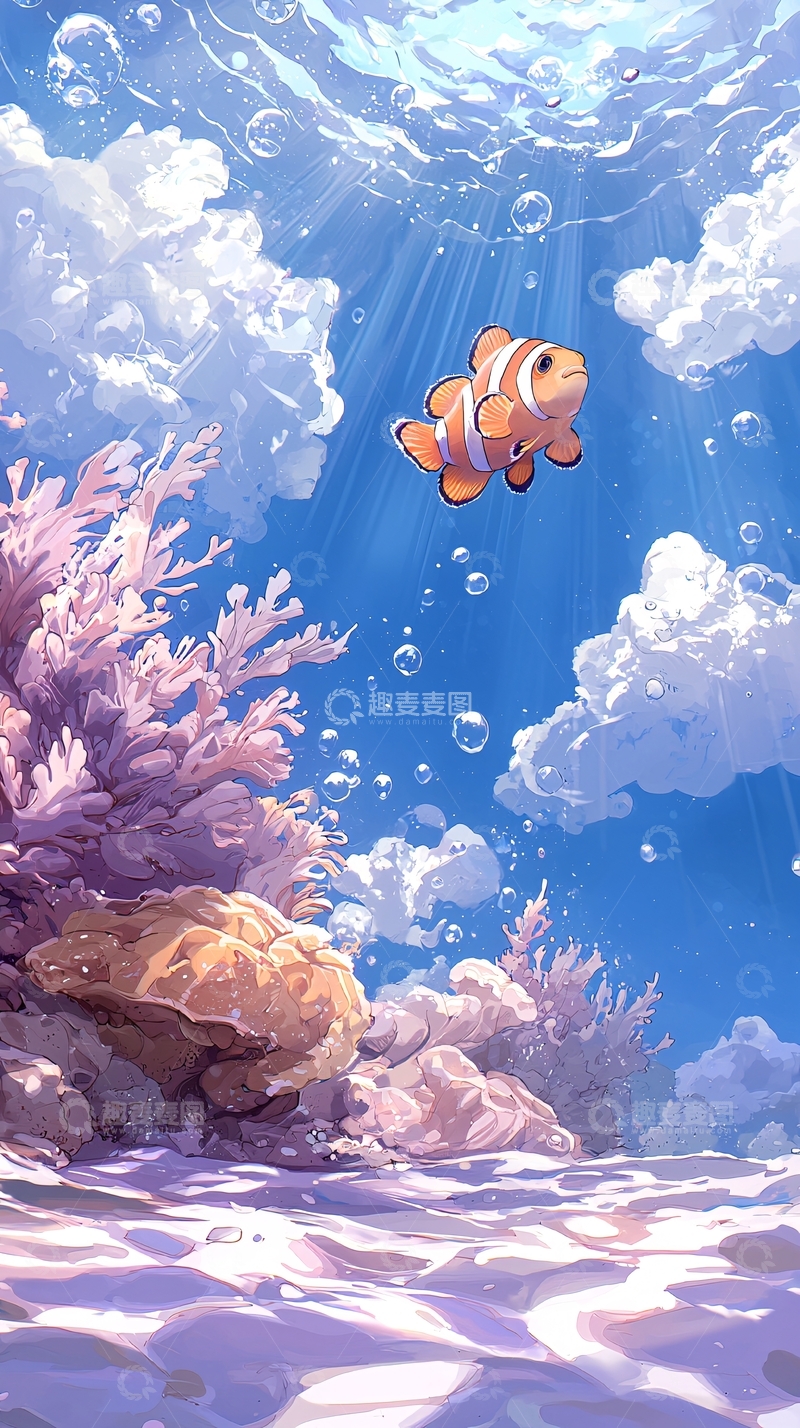 高清大图下载【趣麦麦图】海底珊瑚礁与小丑鱼