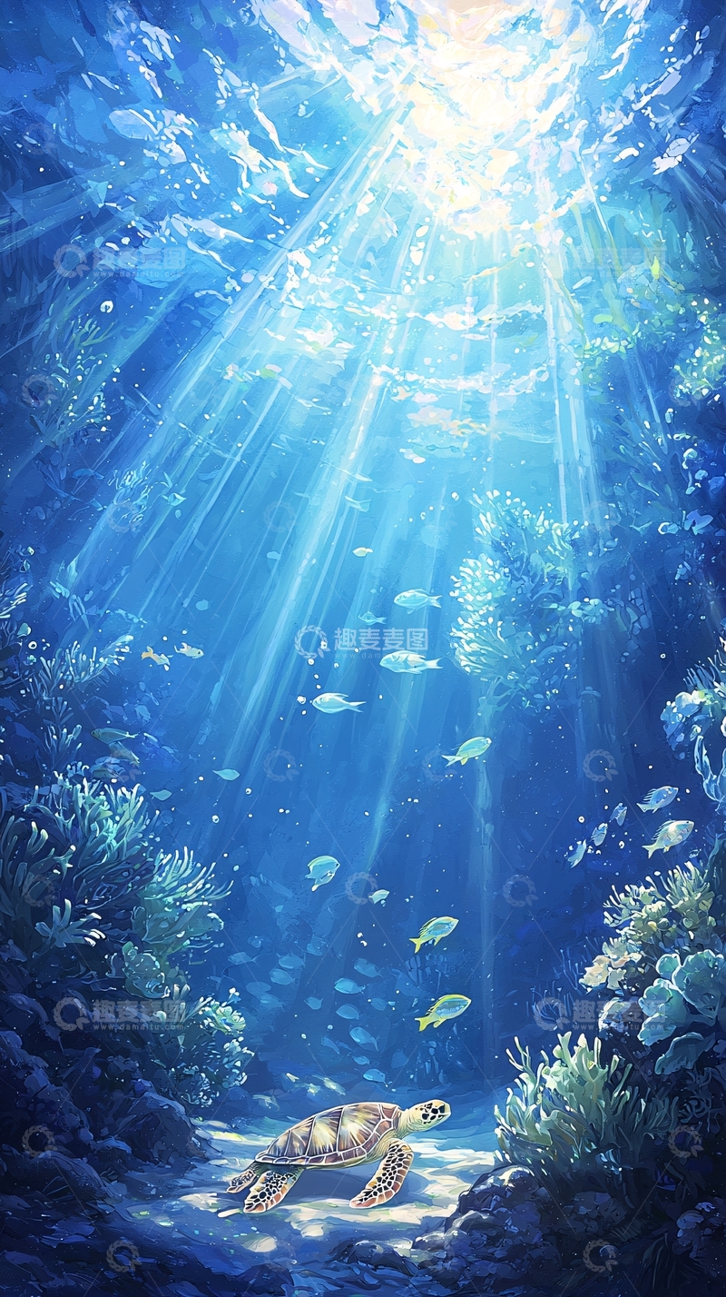 高清大图下载【趣麦麦图】海底世界海龟珊瑚礁