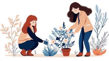 姐妹俩一起种花
