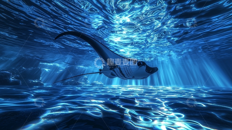高清大图下载【趣麦麦图】深海蝠鲼游动光影