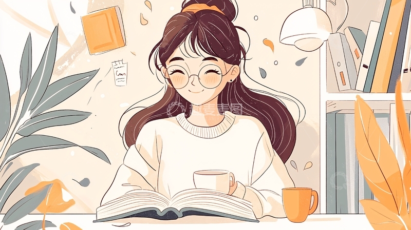 高清大图下载【趣麦麦图】温馨阅读时光插画