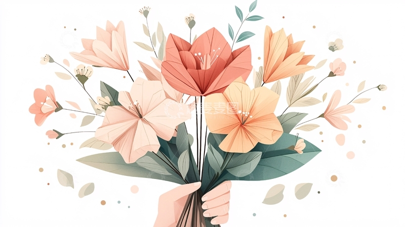 高清大图下载【趣麦麦图】手捧花束插画素材