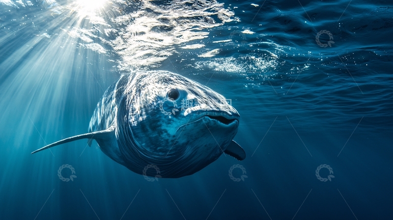 高清大图下载【趣麦麦图】深海巨鲸游动光影
