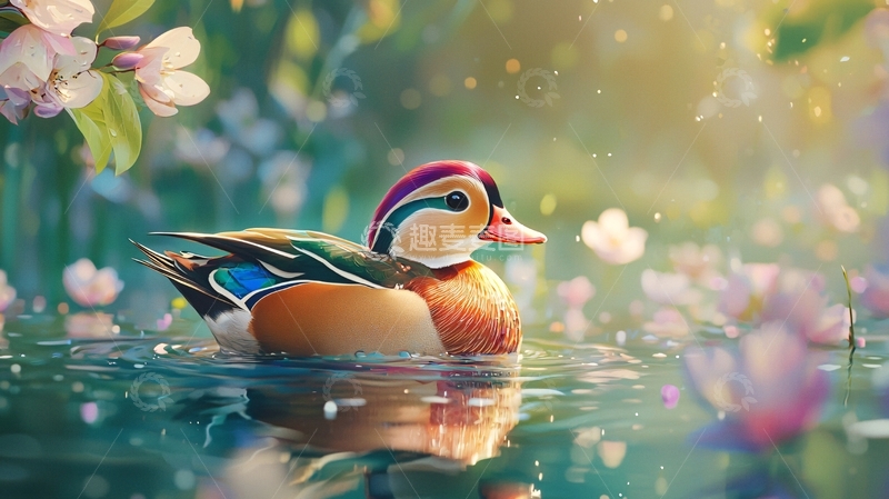 高清大图下载【趣麦麦图】春天的鸳鸯在水中嬉戏