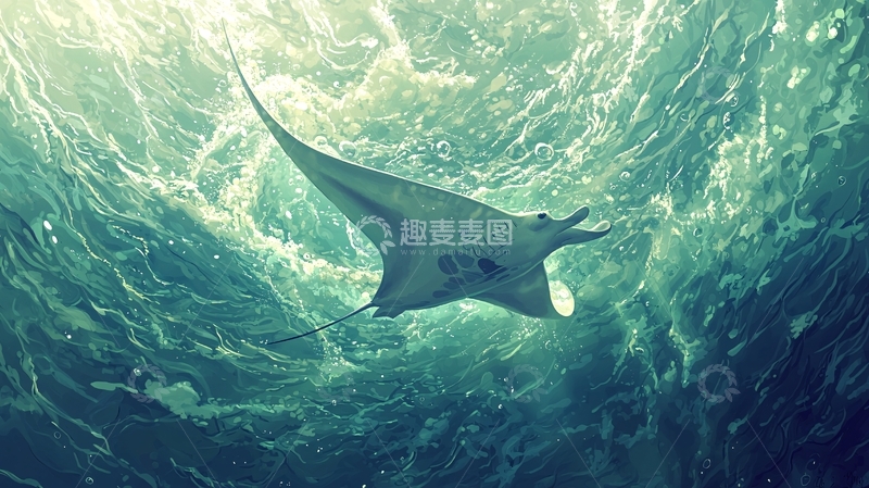 高清大图下载【趣麦麦图】深海巨鳐游动