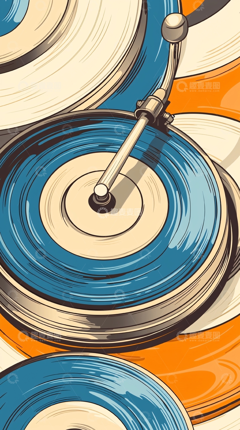 高清大图下载【趣麦麦图】复古留声机唱片插画