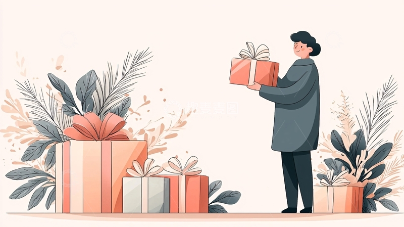 高清大图下载【趣麦麦图】节日礼物与庆祝场景插画