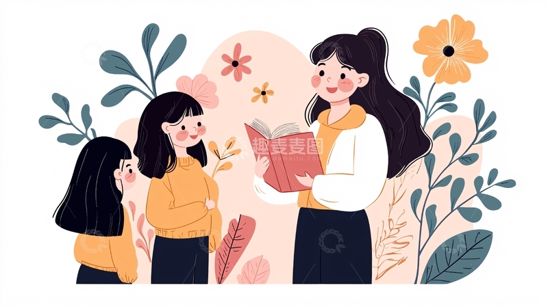 高清大图下载【趣麦麦图】温馨阅读时光插画素材