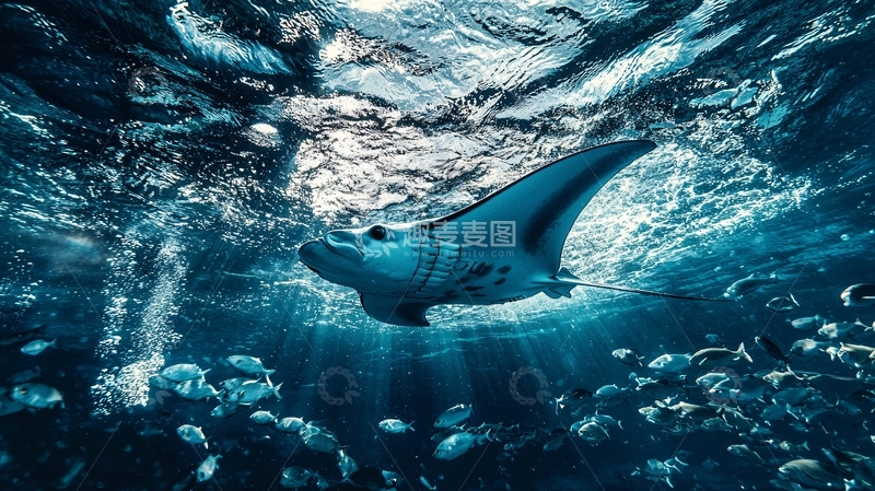 高清大图下载【趣麦麦图】深海巨鳐与鱼群