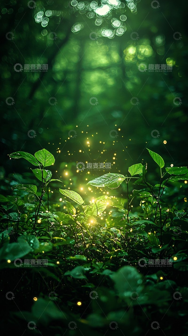 高清大图下载【趣麦麦图】梦幻森林中的萤火虫