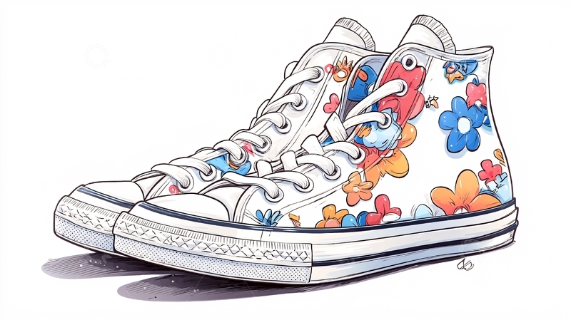 高清大图下载【趣麦麦图】彩色花卉图案高帮帆布鞋