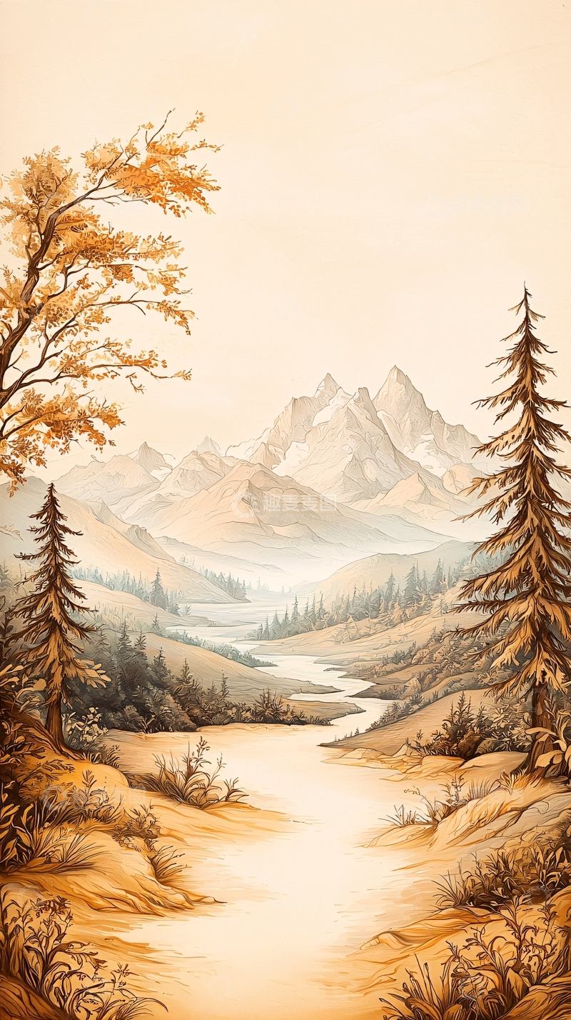 高清大图下载【趣麦麦图】秋日山河图高清图片