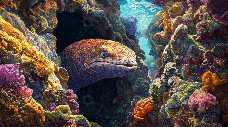 高清大图下载【趣麦麦图】色彩斑斓的海底鳗鱼