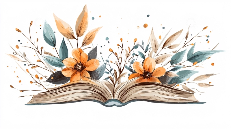 高清大图下载【趣麦麦图】秋日花语书卷插画