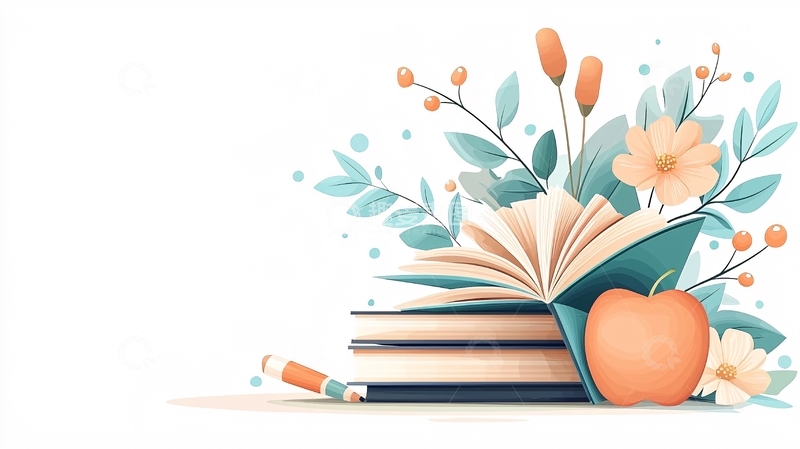 高清大图下载【趣麦麦图】书本与苹果的插画素材