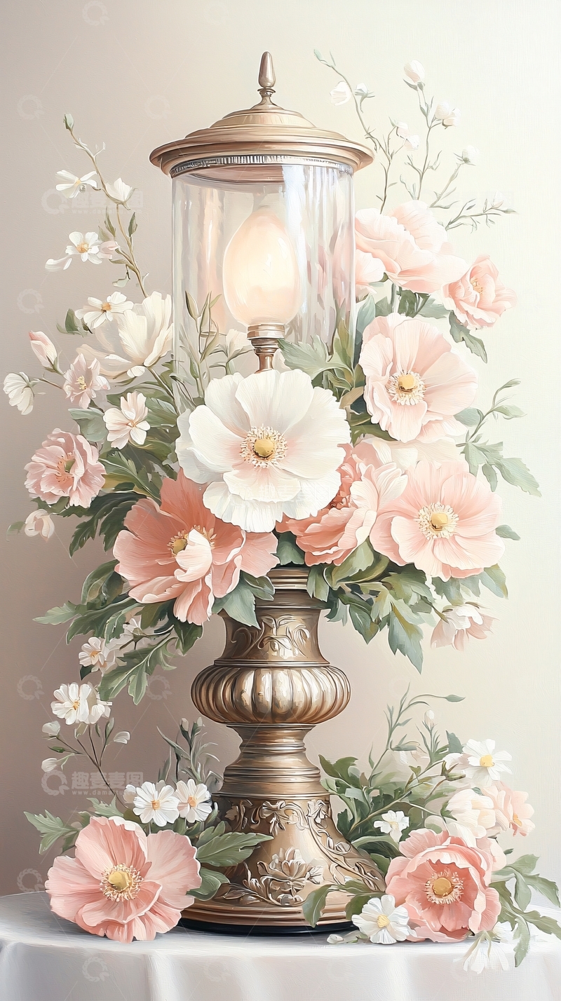 高清大图下载【趣麦麦图】复古灯罩与花卉装饰艺术