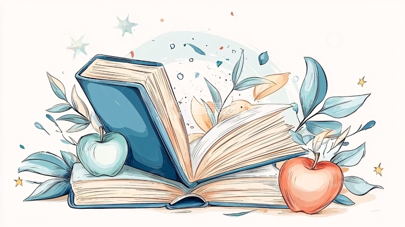 高清大图下载【趣麦麦图】书本与苹果的艺术插画