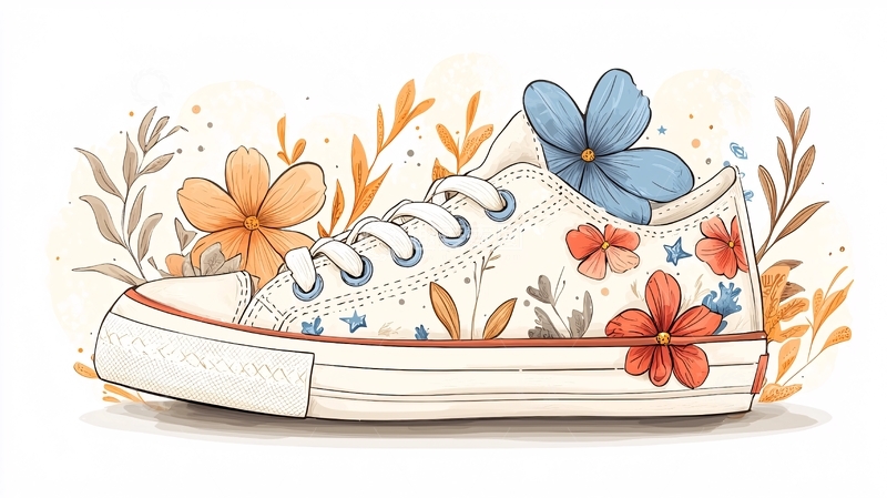高清大图下载【趣麦麦图】花卉装饰运动鞋插画