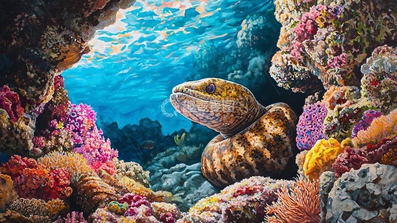 高清大图下载【趣麦麦图】海底珊瑚礁中的蛇鱼