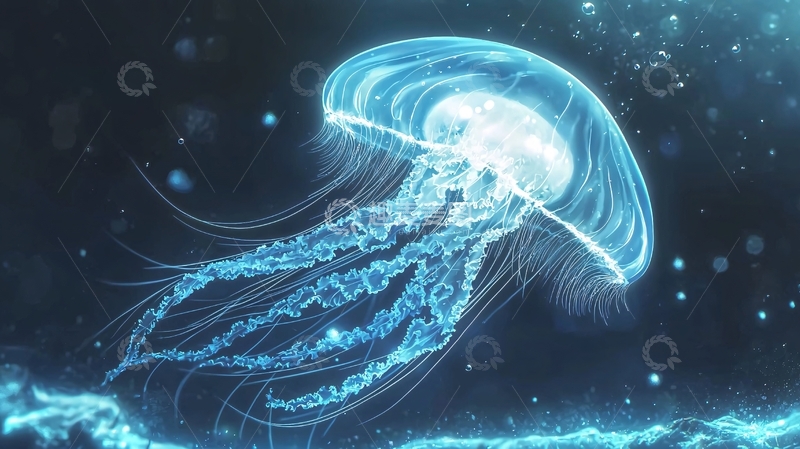 高清大图下载【趣麦麦图】梦幻蓝光水母海洋生物
