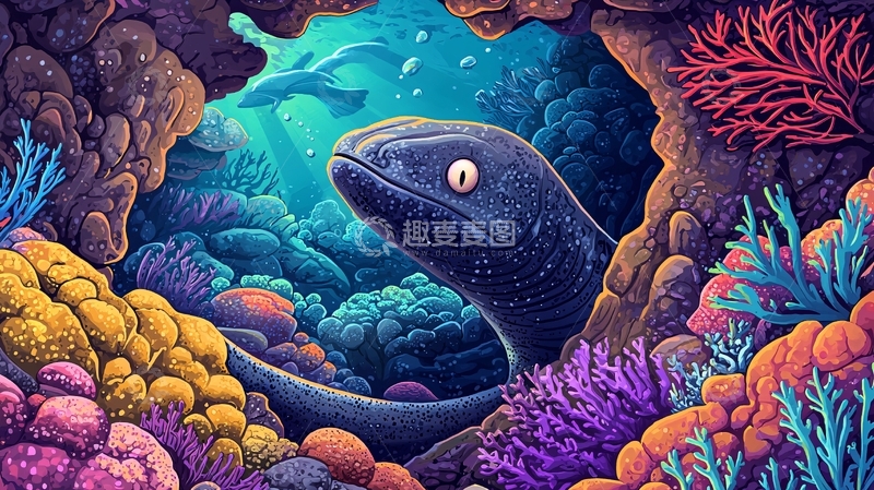 高清大图下载【趣麦麦图】深海巨兽与珊瑚礁