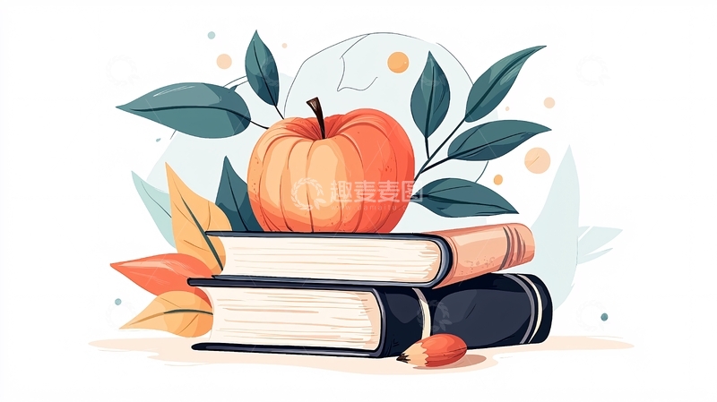 高清大图下载【趣麦麦图】秋日书卷与南瓜插画